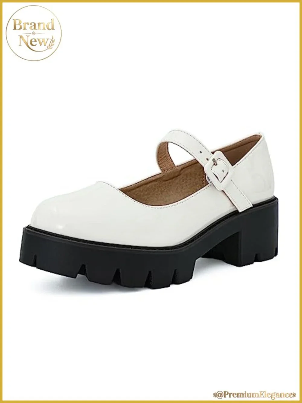 Women's Round Toe Ankle Strap Mary Janes Platform Low Heel Chunky Pumps